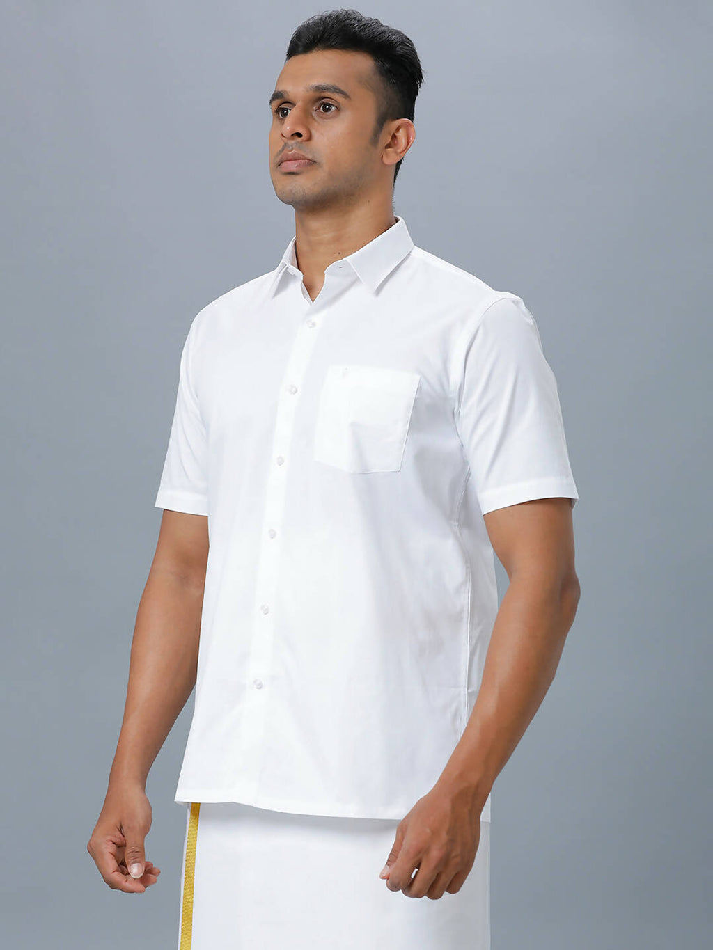 Ramraj Cotton Mens Half Sleeve Formal Poly Cotton White Shirt