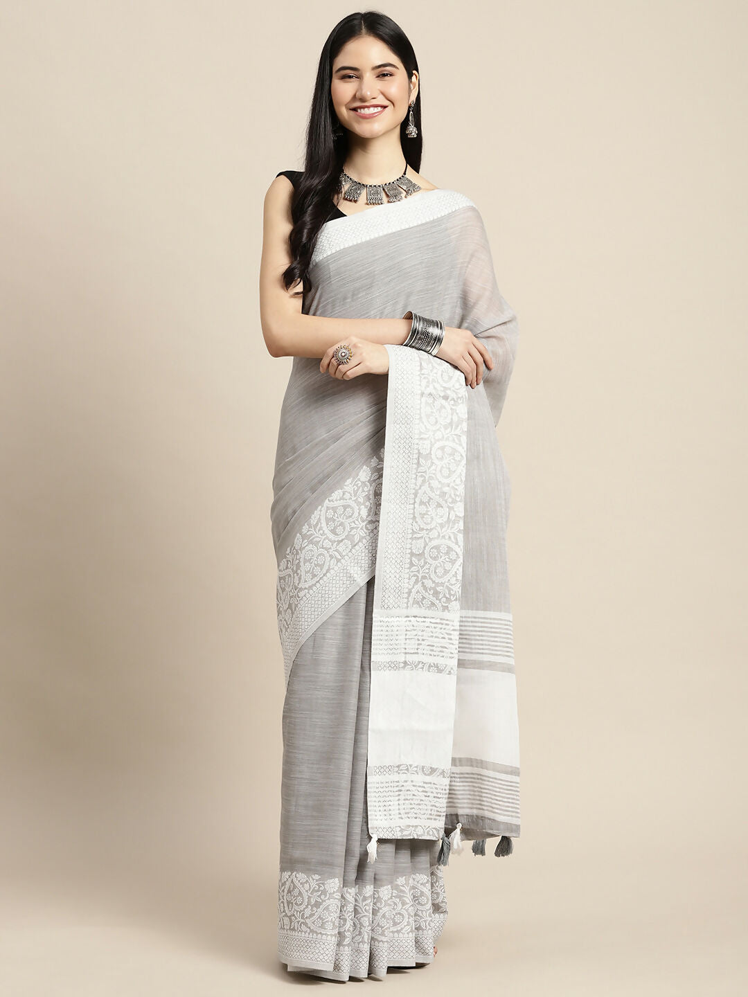 Shree Shyam Fashion Linen Grey Saree - Distacart