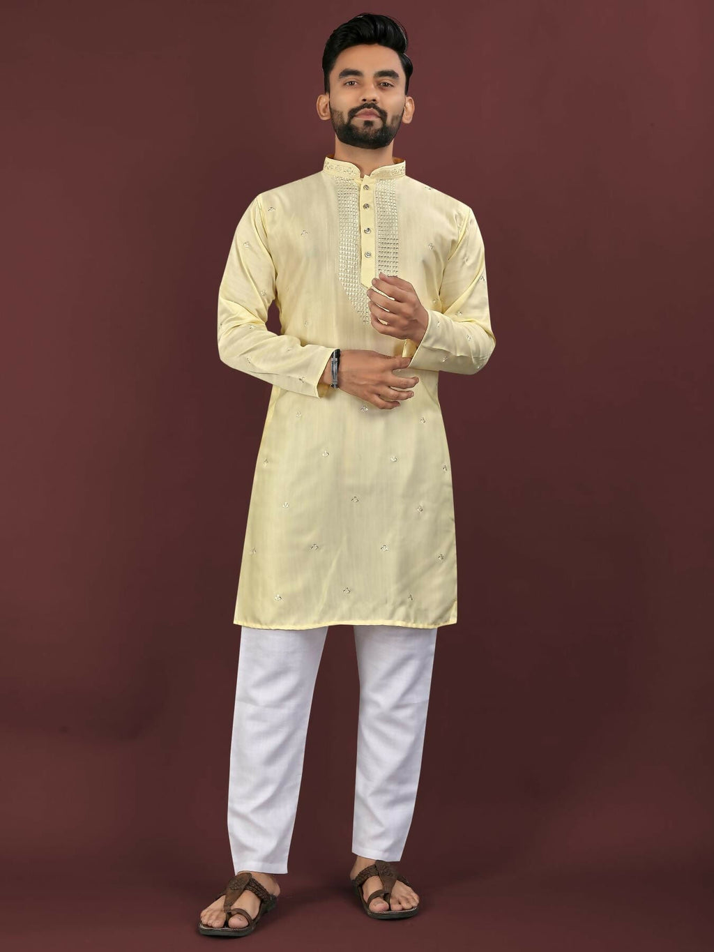 Anaita Yellow Embroidered Silk Straight Kurta
