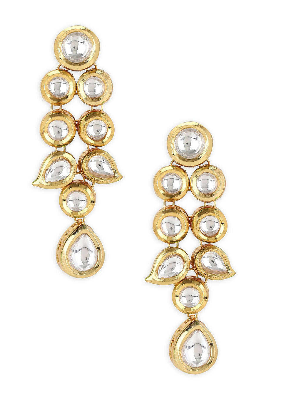 Gold-Toned White Kundan Contemporary Gold-Plated Drop Earrings - Ruby Raang - Distacart