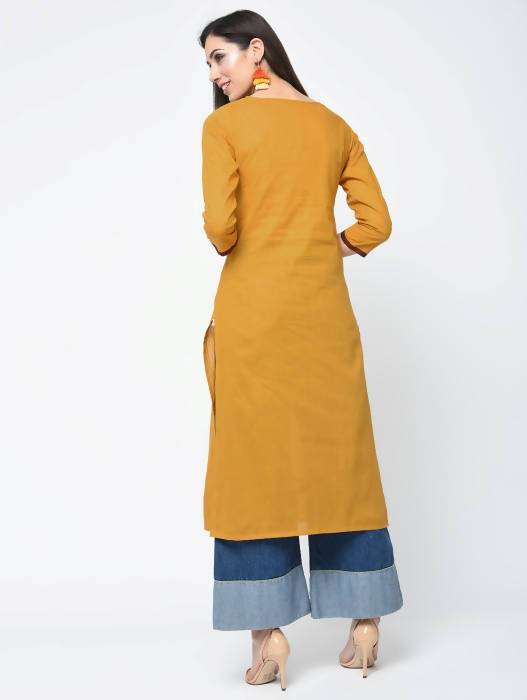 Aniyah Cotton Straight Mustard Color Kurta With Patchwork (AN-105K)