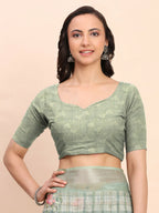 Shree Shyam Fashion Linen Cotton Light Green Saree - Distacart