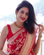 DEIANA'S Beautiful Designer Golden zari Soft Lichi Silk Saree - Red