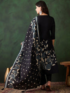 Sangria Floral Printed Sequinned V-Neck Straight Kurta & Trouser With Dupatta