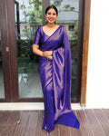 DEIANA'S Beautiful Designer Golden zari Soft Lichi Silk Saree - Royal Blue