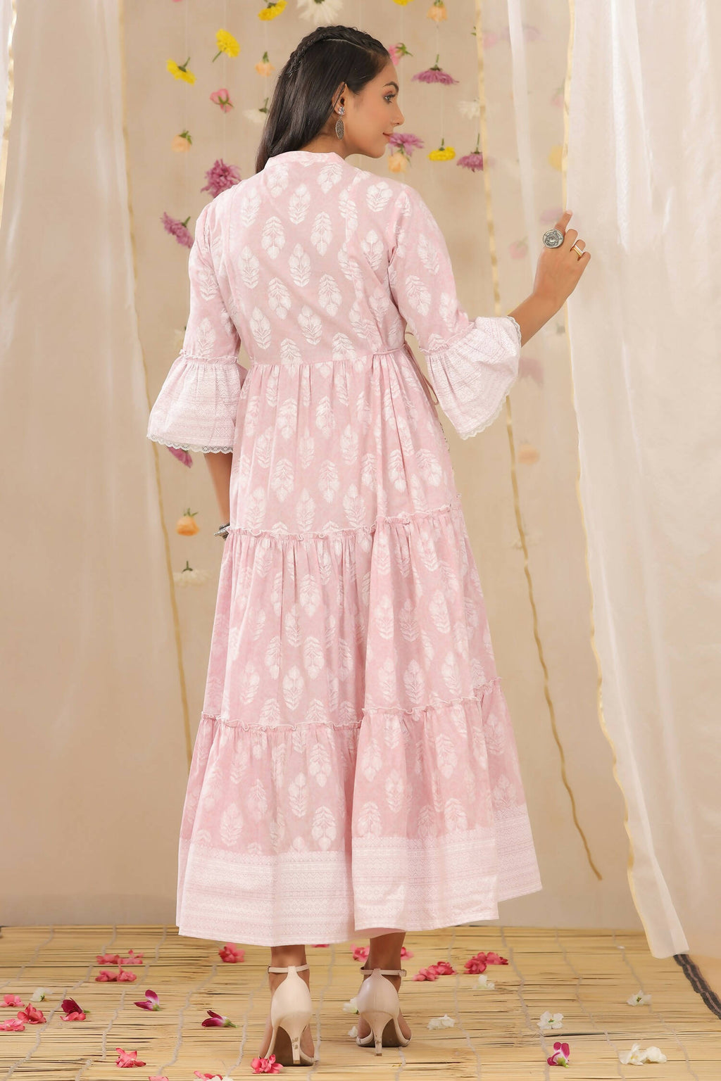 Juniper Womens Lavender Cambric Printed Tiered Dress With Flared Sleeve - Distacart