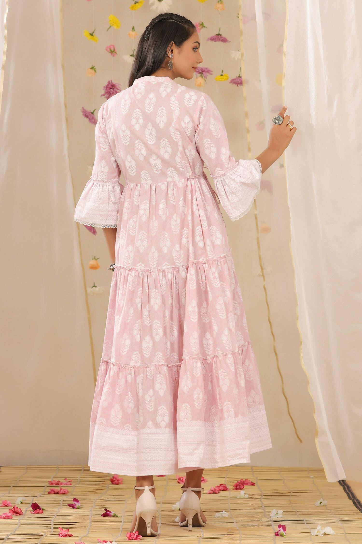 Juniper Womens Lavender Cambric Printed Tiered Dress With Flared Sleeve - Distacart