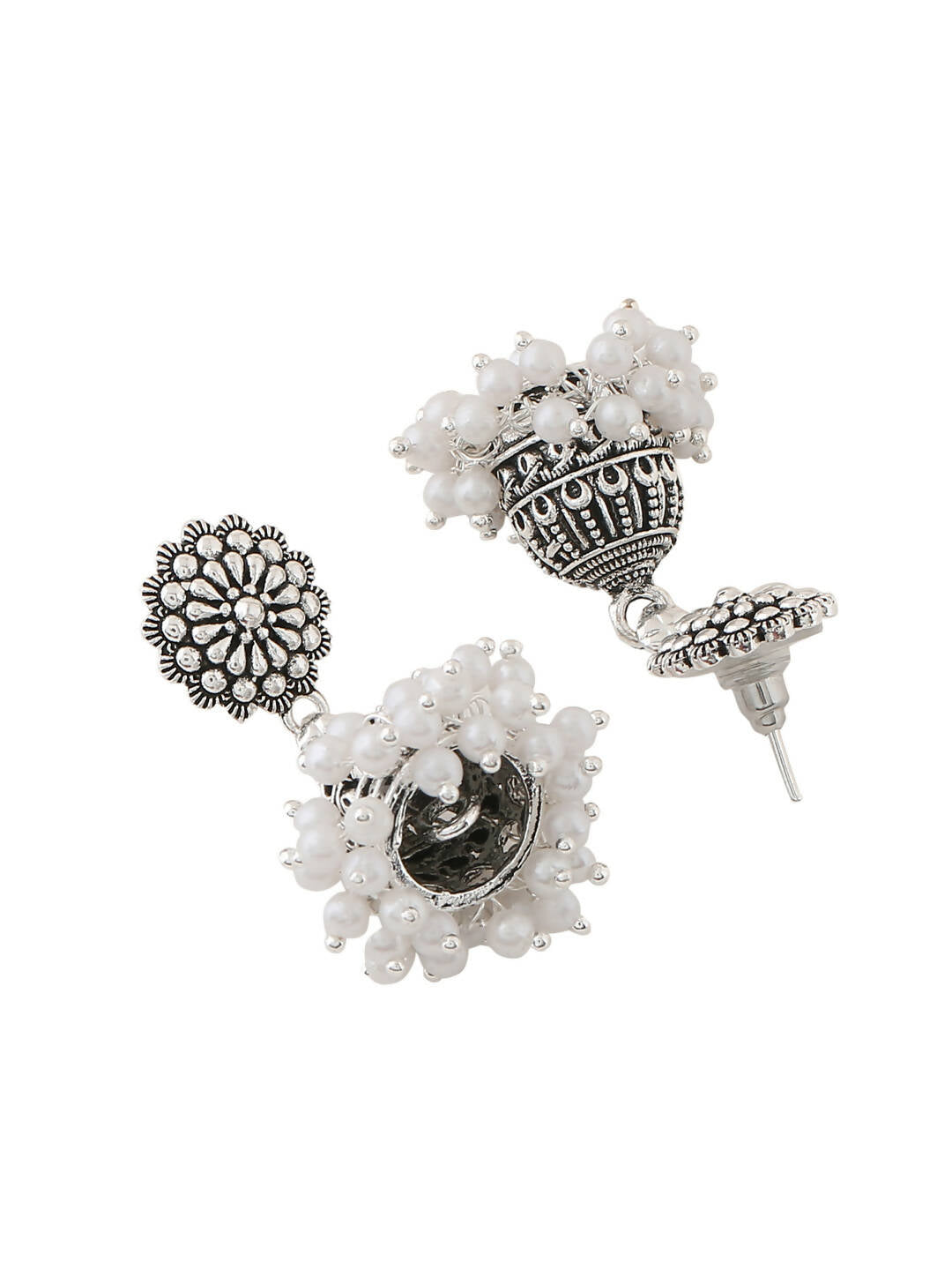 NVR Women Silver Toned Dome Shaped Jhumkas Earrings - Distacart