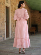Juniper Women's Pink Cotton Dobby Embroidered Flared Dress - Distacart