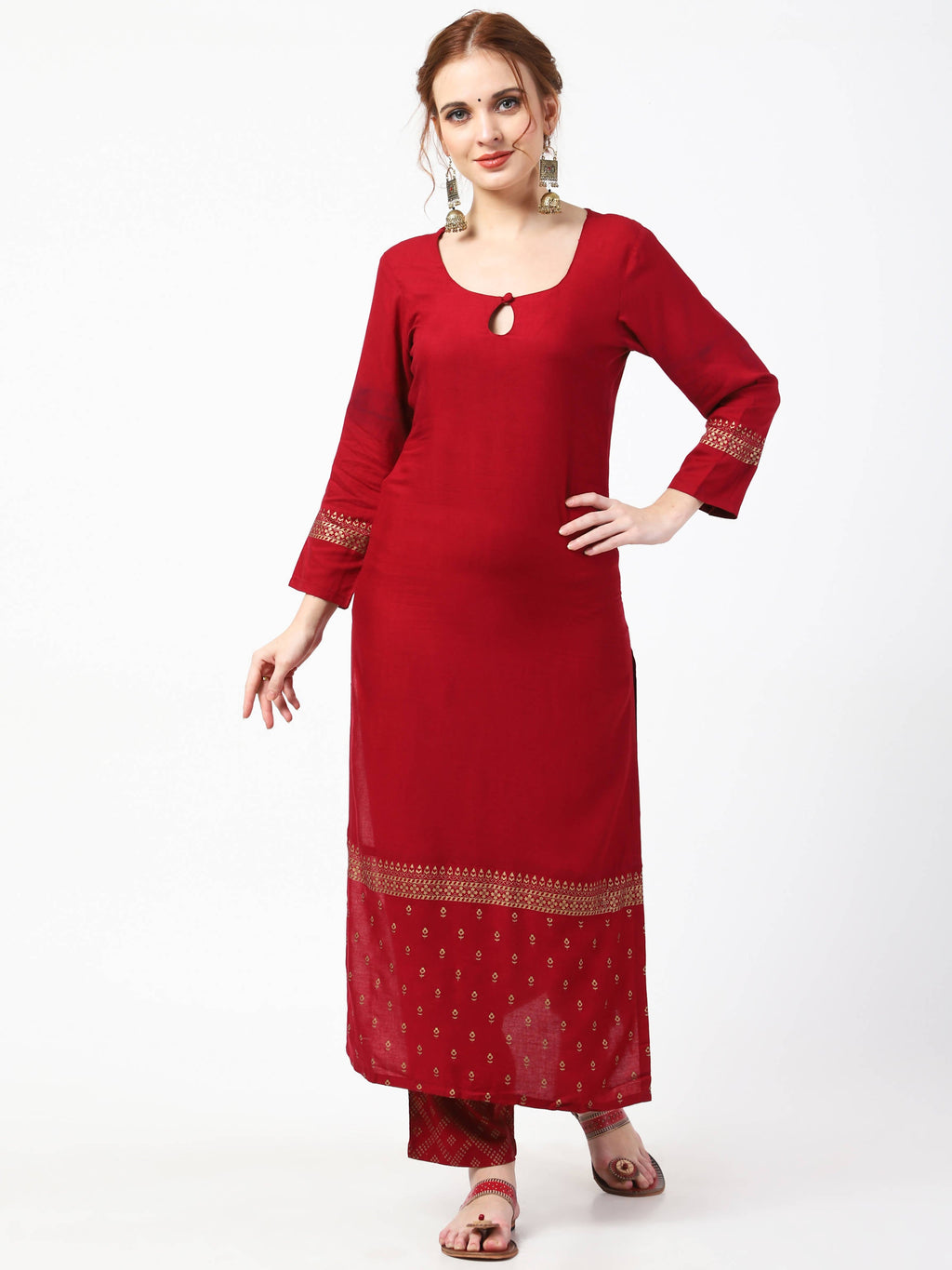 Cheera Maroon Kurta Palazzo & Silk Dupatta Set (CH-86KPD)