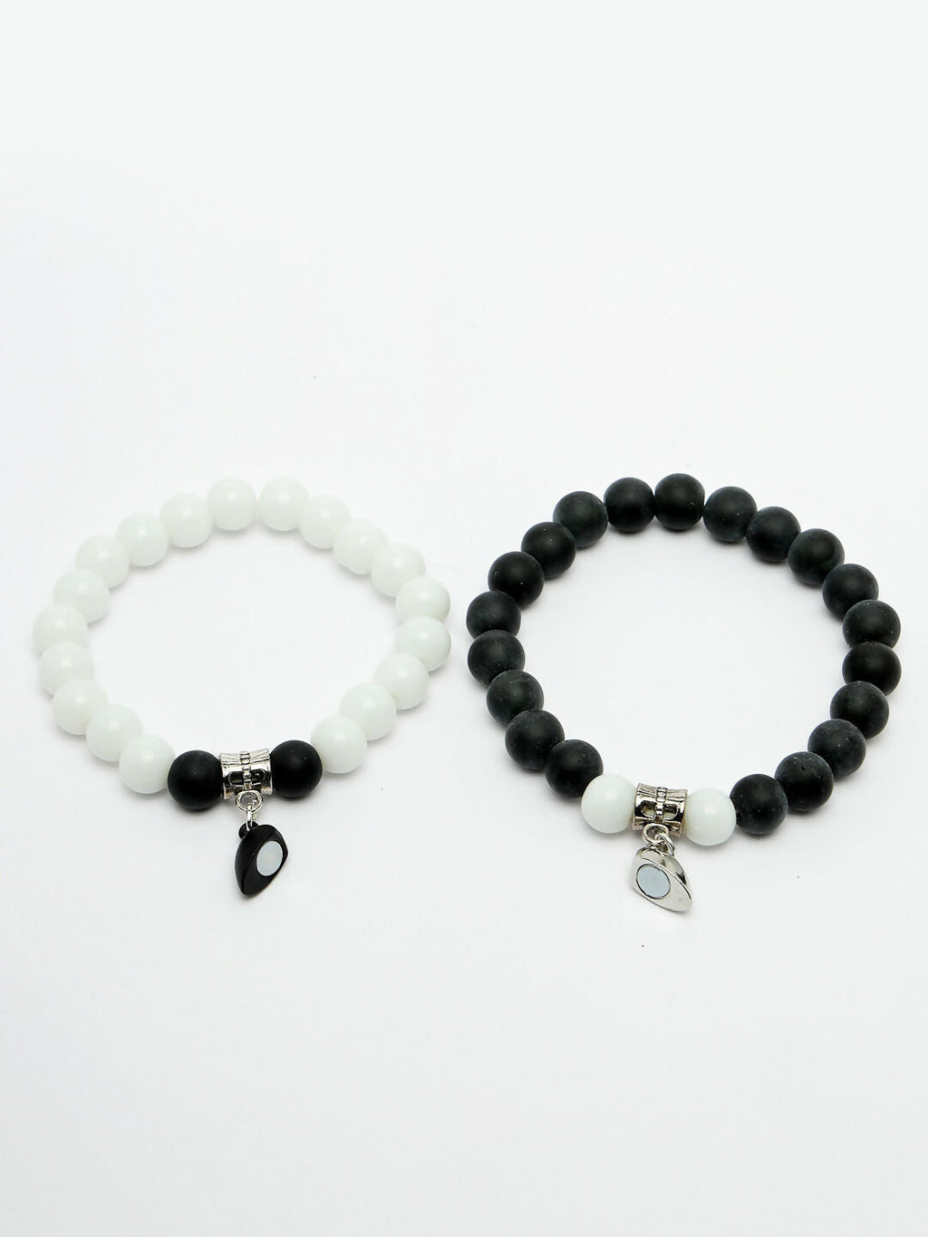 NVR Men & Women Set of 2 Black & White Onyx Handcrafted Elasticated Bracelet - Distacart
