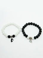 NVR Men & Women Set of 2 Black & White Onyx Handcrafted Elasticated Bracelet - Distacart