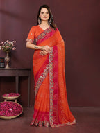 Ai Fashion Orange Georgette Digital Print Party Wear Saree - Distacart
