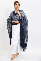 Mominos Fashion Moeza Women's Orgenza Mirror Stripe Thread Work Navy Blue Dupatta - Distacart