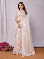 Pink Silk Embroidered Saree With Unstitched Blouse - Nimaya Kaksha