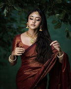 DEIANA'S Beautiful Designer Golden zari Soft Lichi Silk Saree - Brown
