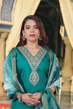 The52 Women's Beautiful Viscose Chanderi Fabric Embroidery Work Straight Kurta Pant and Dupatta Set - Distacart
