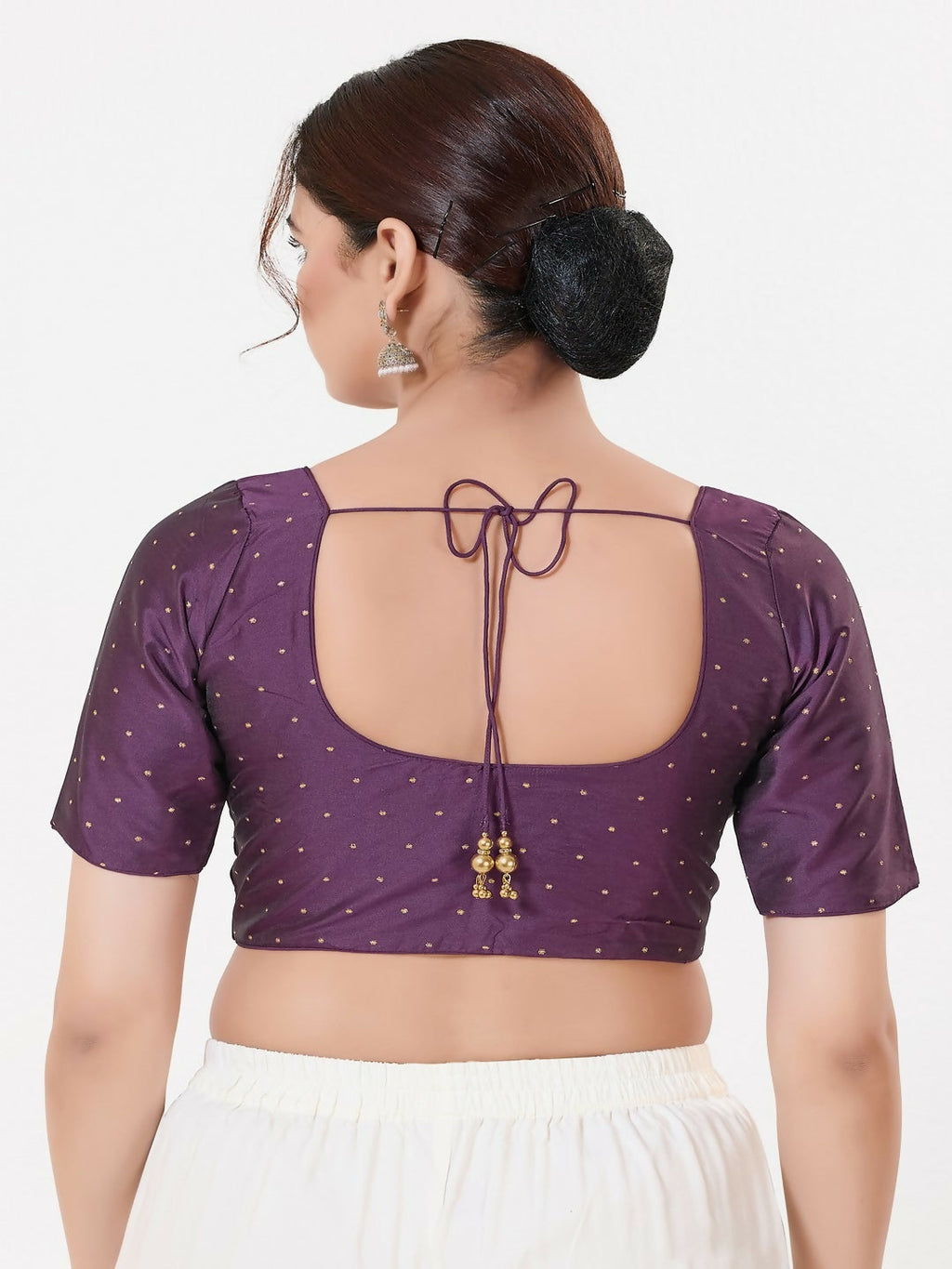 Joban Fashion Wine Taffeta Silk Elbow Sleeveless Front Open Blouse