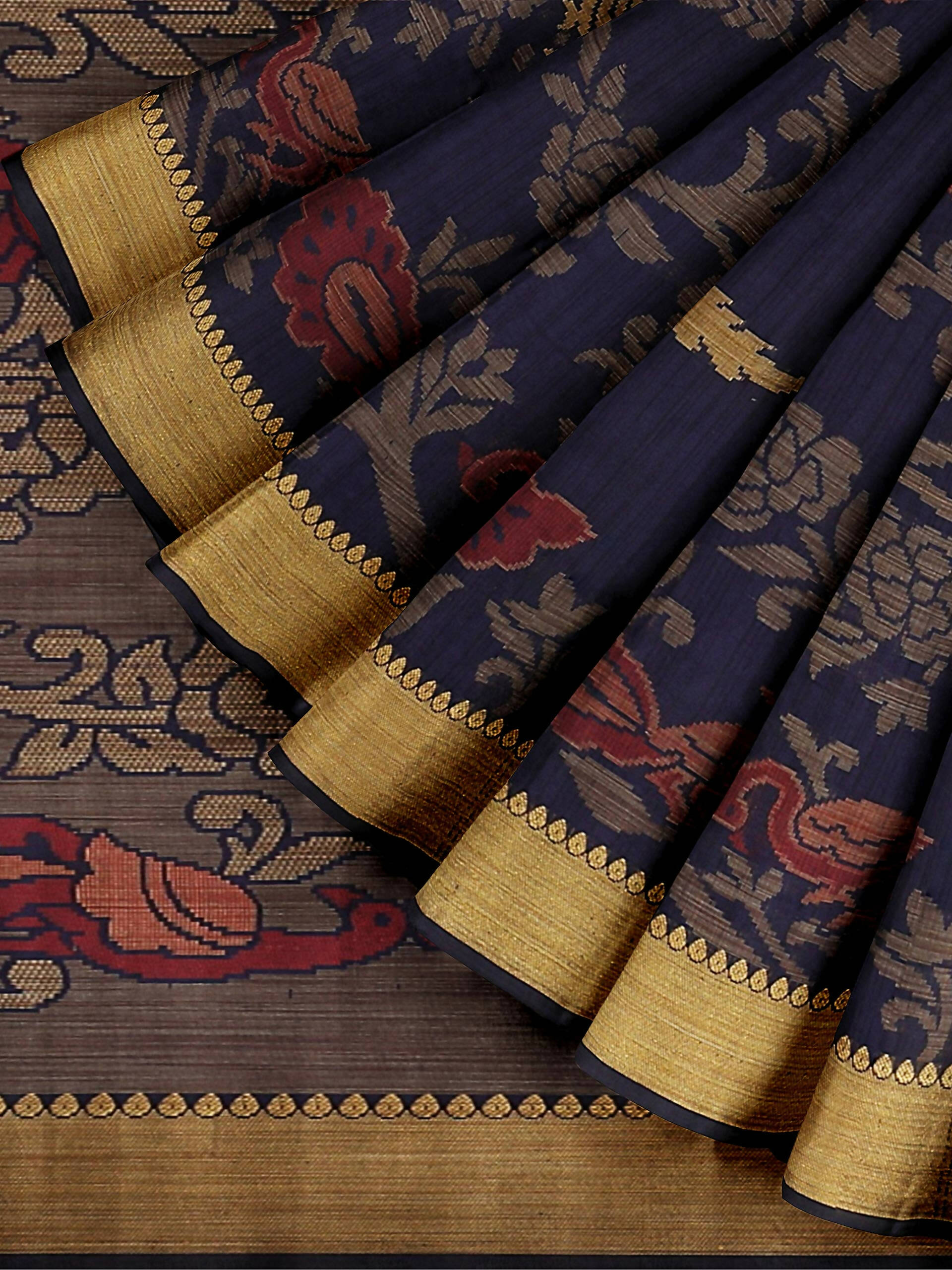 Mimosa Women's Kanchipuram Art Silk Navy Blue Saree - Distacart