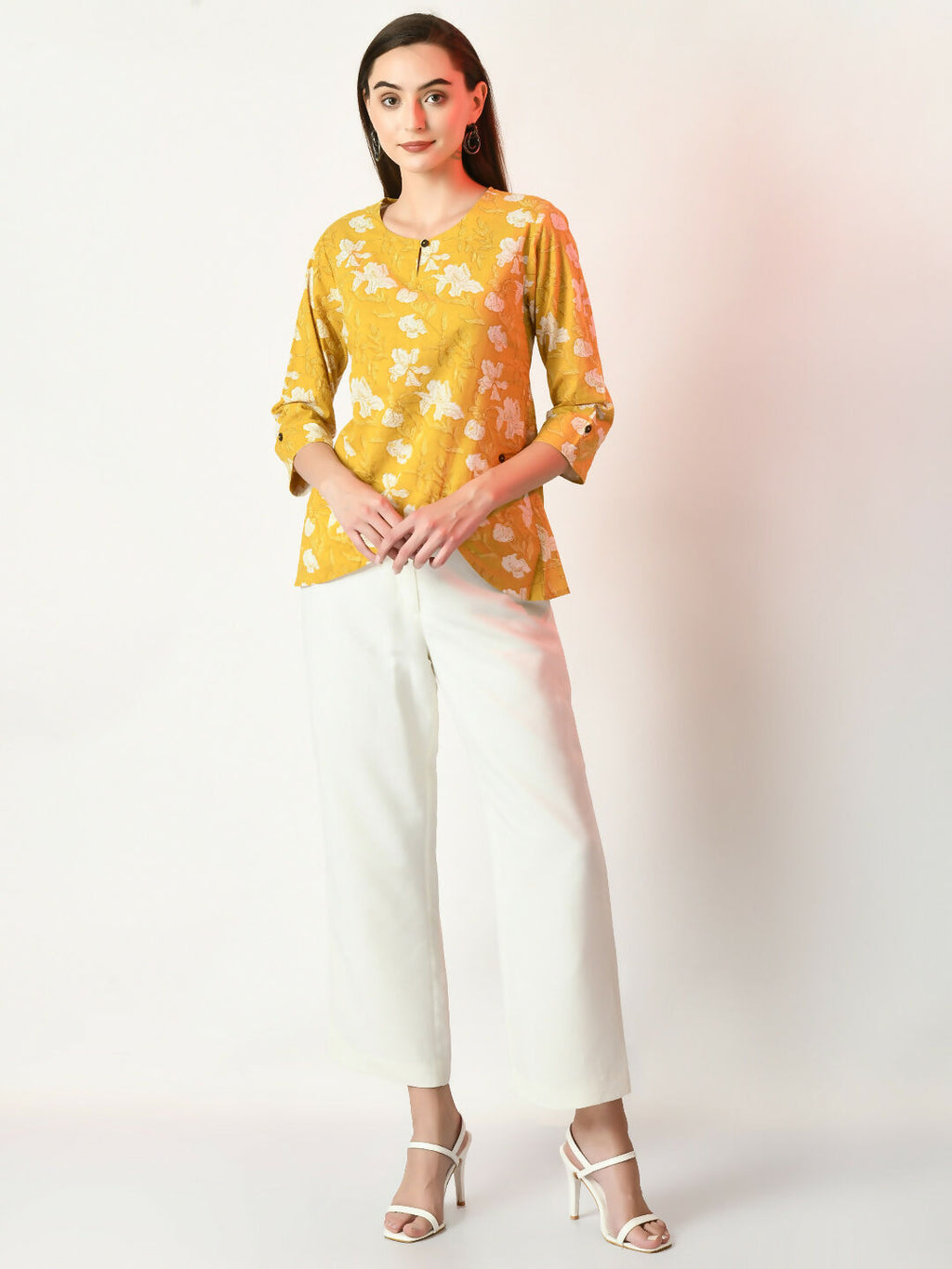 Myshka Women's Yellow Printed Top