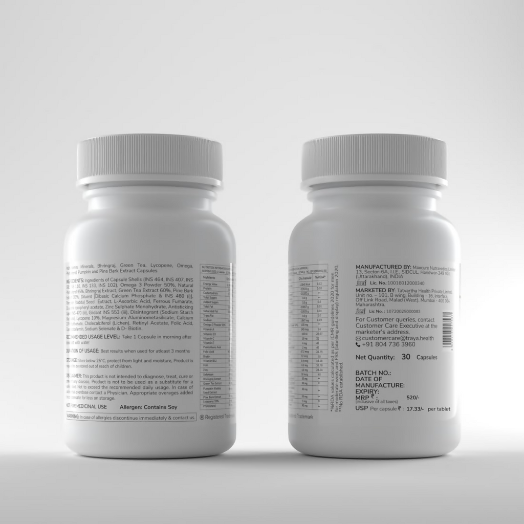 Traya Hair Vitamins with Biotin and Bhringraj Capsules - Distacart