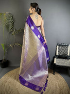 Joban Fashion Purple Intricate Zari Weaving Soft Silk Dharmavaram Saree - Distacart