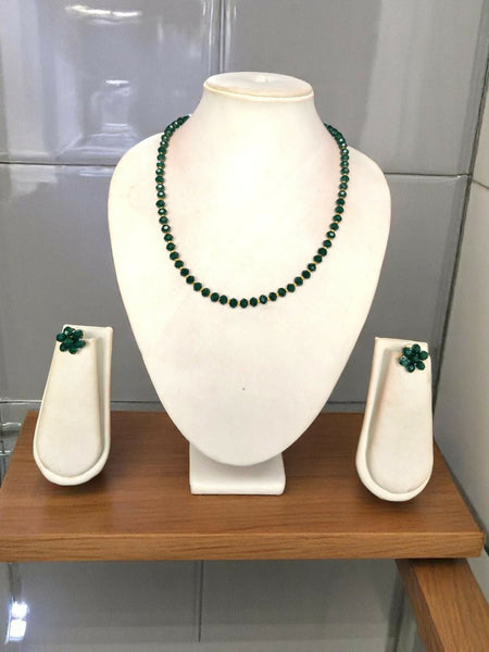Inhanns Crystal Bloom – Single Line Necklace + Studs - Dark Green