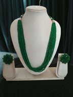 Inhanns Bloom Handmade Beaded Necklace With Earrings - 12 Layers - Darkgreen Necklace Set