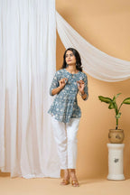 Joban Fashion Blue Floral Hand Block Printed Cotton Co-Ord Set - Distacart