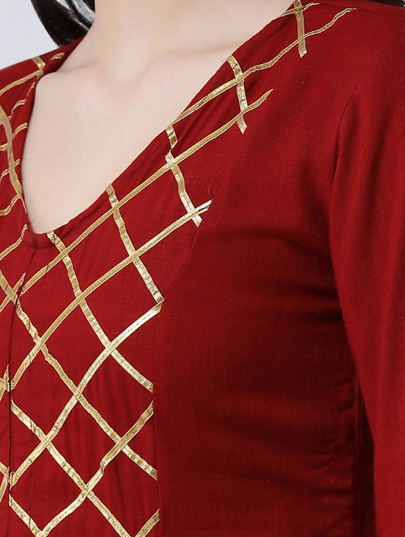 Cheera Maroon A-Line kurta With Palazzo Pant Set (CH129KP)