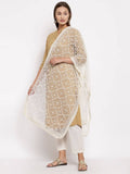 Myshka Women's White Net Solid Casual Dupatta