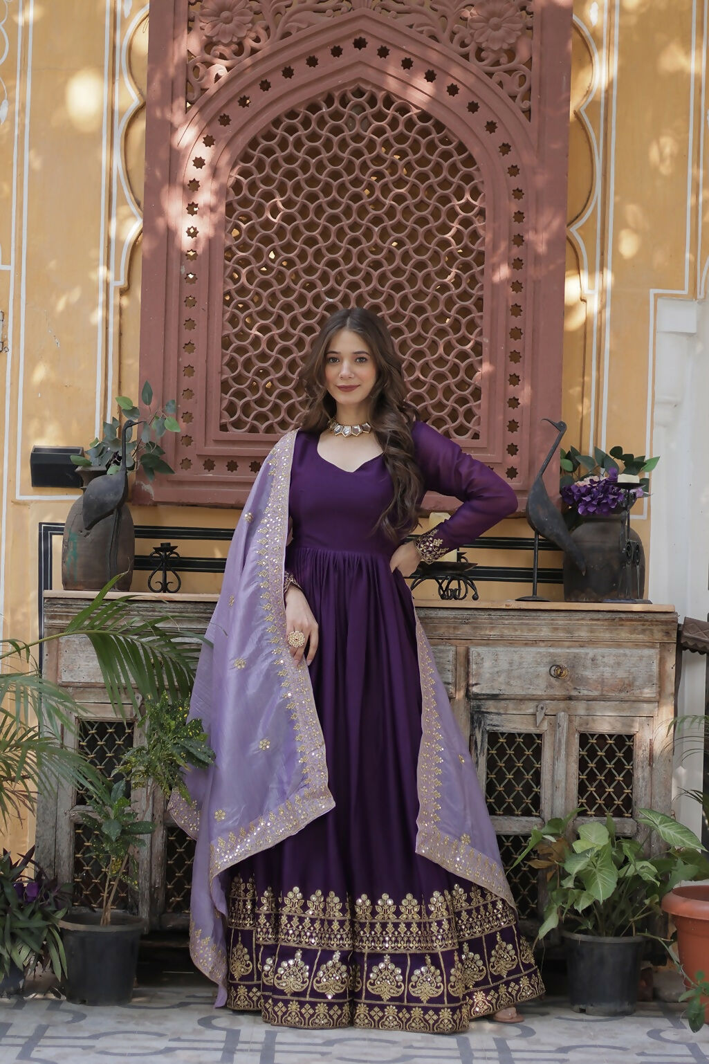 Joban Fashion Purple Georgette Sequence Embroidery Work Kurta Set - Distacart