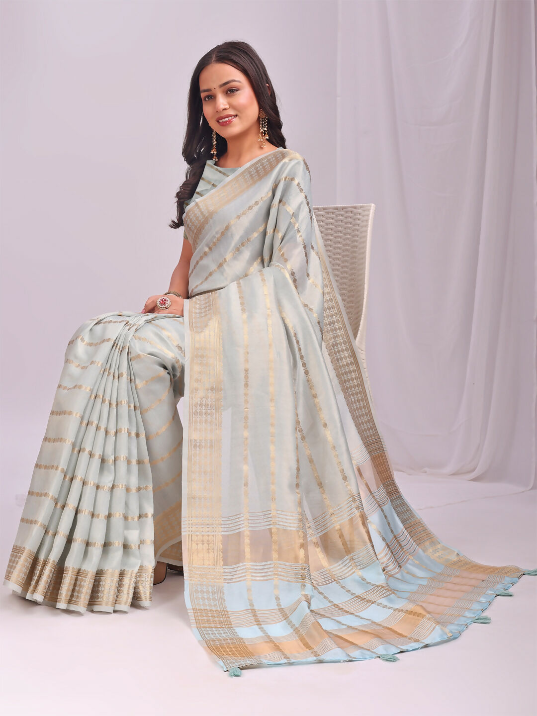 Shree Shyam Fashion Organza Sky Blue Saree - Distacart