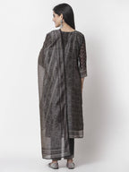 Myshka Black Chanderi Silk Embroidered 3/4 Sleeve Round Neck Kurta Pant Dupatta Set