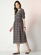 Myshka Women's Black Empire Printed Dress - Distacart