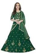 Dwiden Green Rohini Tafetta Sattin Semi-Stitched Girl's Lehenga Choli