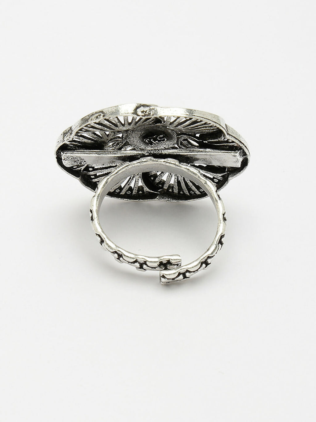 NVR Women's Silver-Toned Floral Shape Adjustable Finger Ring