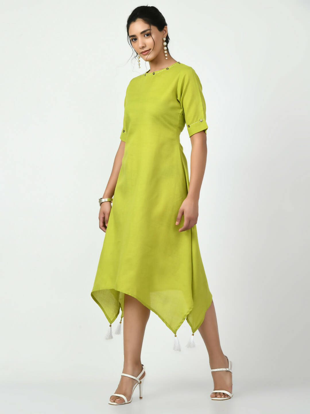 Myshka Women's Green A-Line Solid Kurta