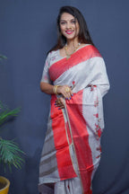 Jyoti Fashion Women's Maroon Linen Silk Digital Print with Jacquard Woven Border Saree with Blouse