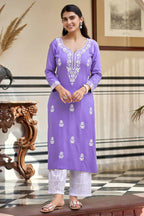The52 Lavender Women's Gorgeous Chikankari work Pure Rayon Fabric Straight Kurta, Pant Set - Distacart