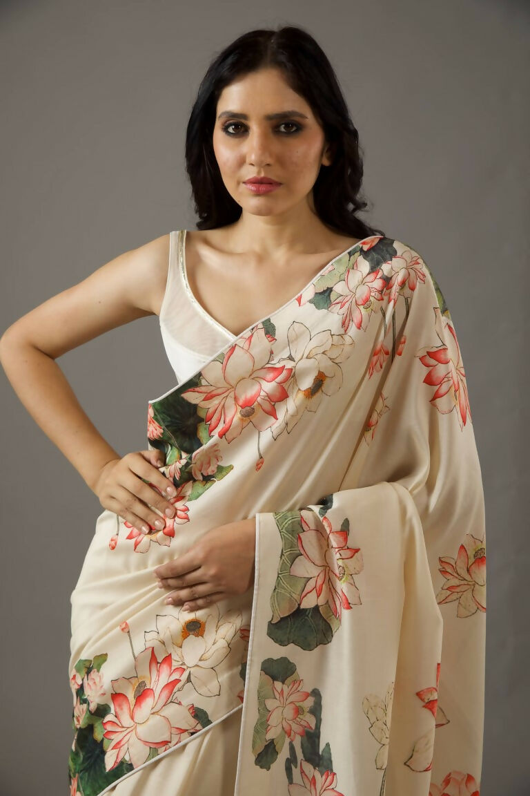 Partywear Designer Cream Bright Moss Fancy Saree - Durga