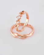 VOJ Stainless Steel Cubic Zirconia Gold-Polished Ring Set