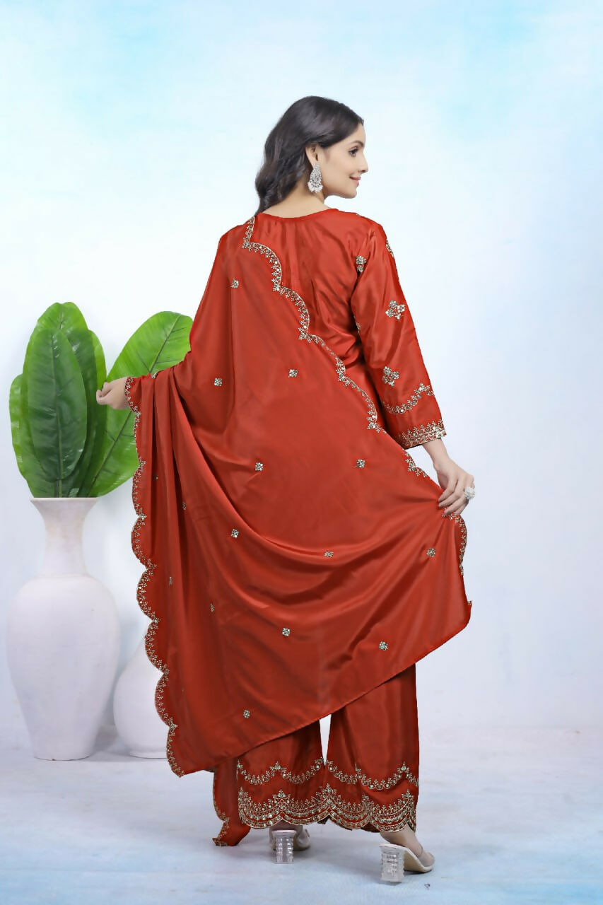 Joban Fashion Maroon Crepe Embroidered Sharara Set - Distacart
