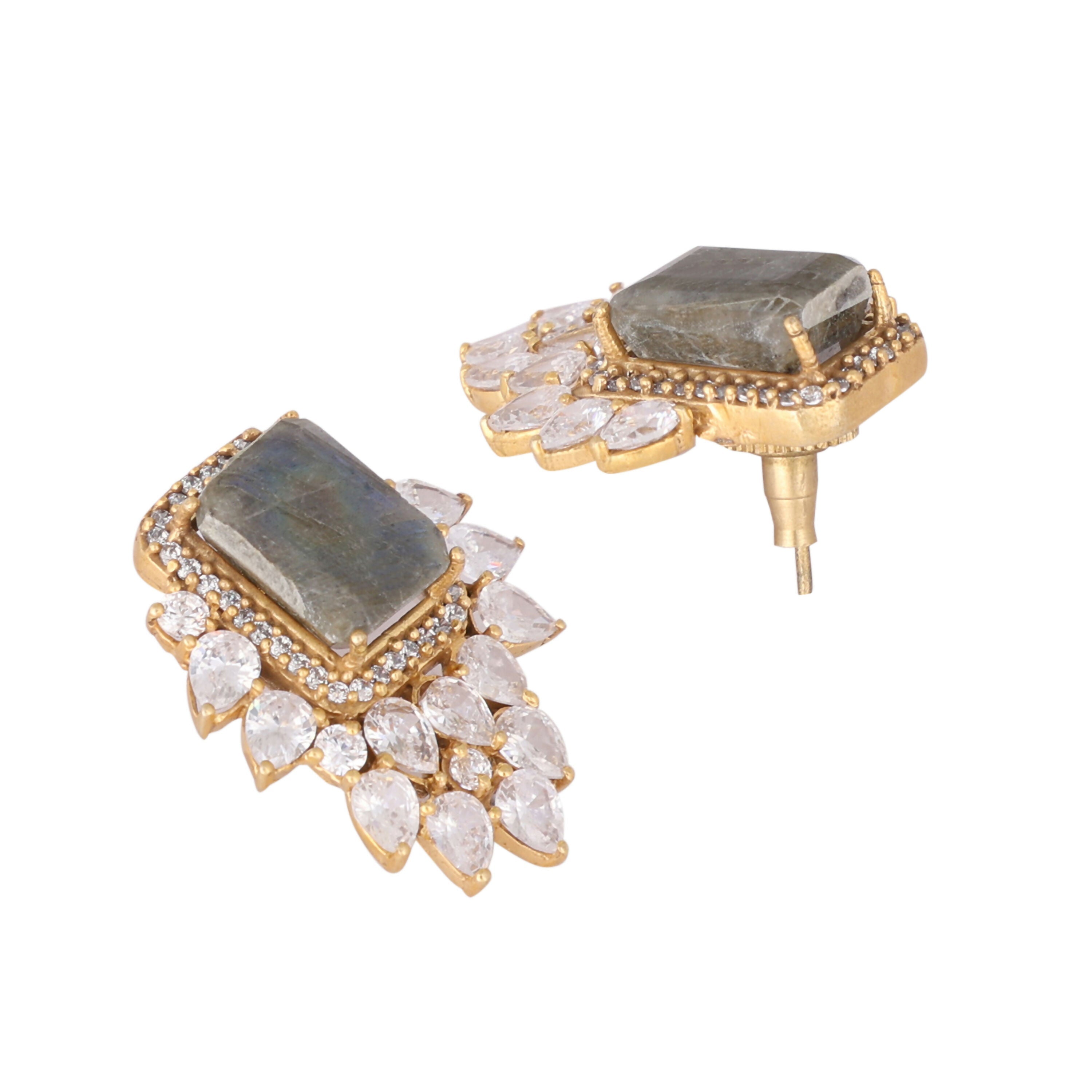 Nuyug 22K Gold Plated Labradorite Stone Contemporary Stud Earrings - Distacart