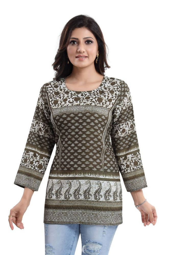 Snehal Creations Admirable Mehendi Green Summer Cool Printed Tunic