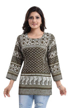 Snehal Creations Admirable Mehendi Green Summer Cool Printed Tunic