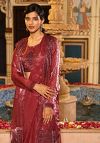Maroon Tom Silk Plain Ready To Wear Saree With Stitched Blouse - Satiksha