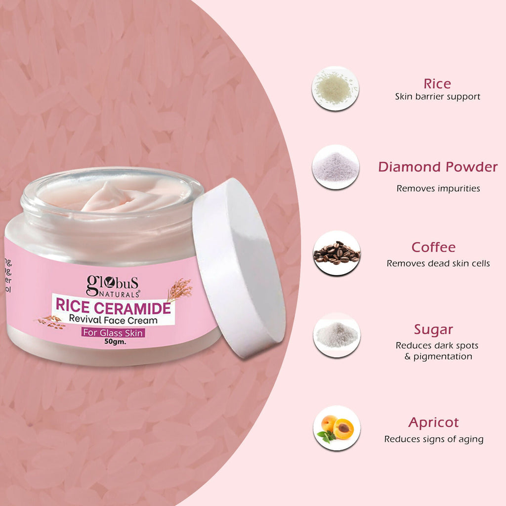 Globus Naturals Rice Ceramide Revival Face Cream, For Korean Glass Skin - Distacart