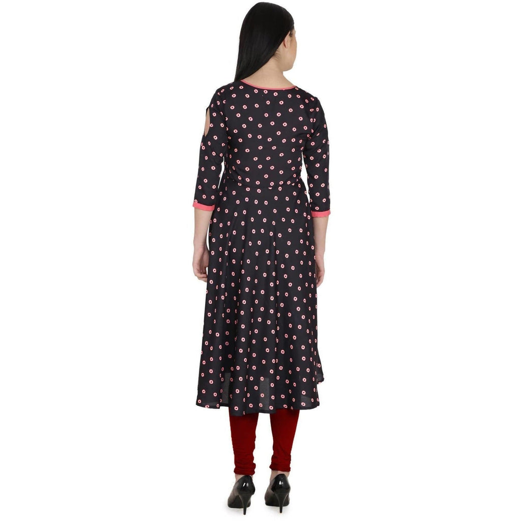 Kanoor Garment Women's Black A Line Round Neck Kurti