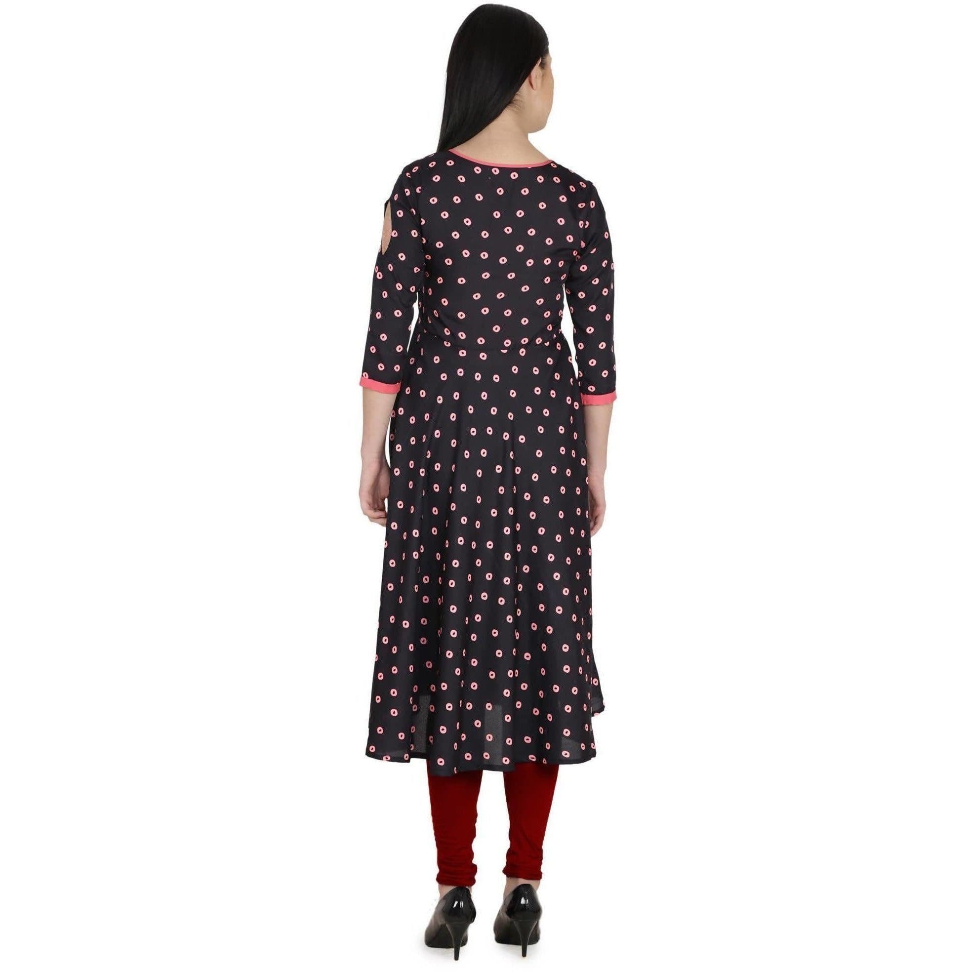 Kanoor Garment Women's Black A Line Round Neck Kurti